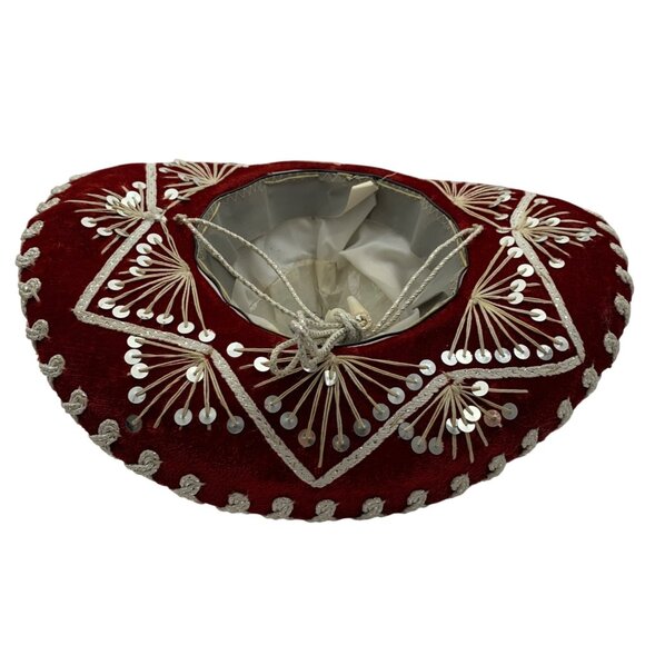 Pigalle Red SOMBRERO XXXX Vtg Small Mexican Mariachi Hat Sequined Embroidered - Picture 8 of 10